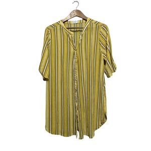 Siren Lily Women's 1X Yellow Striped Button Down Tunic‎ Shirt Dress